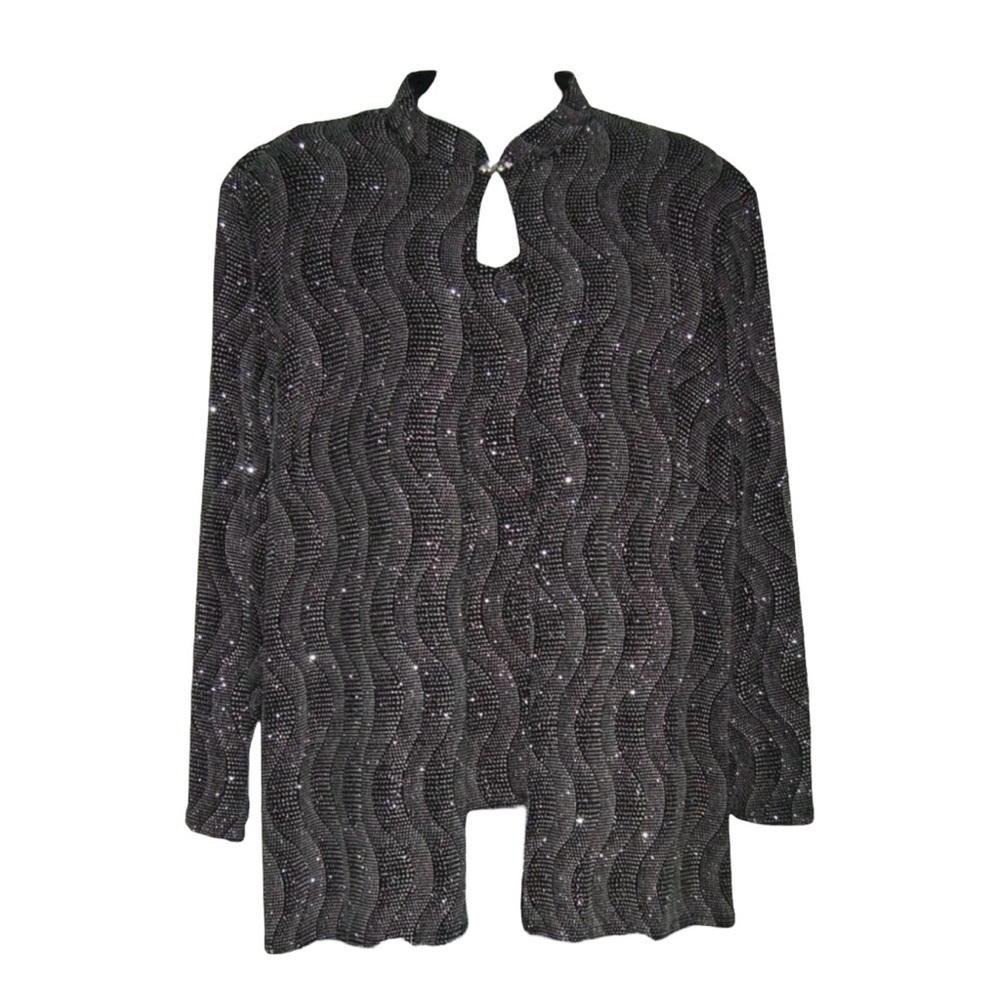 Vintage 90s Onyx Nite By Wendye Chaitin Blouse Cardigan Jewel Plus Mob Wife Jazz